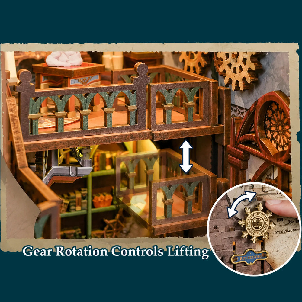 Gear-Driven Lifting Mechanism — Leonardo da Vinci DIY Book Nook Kit