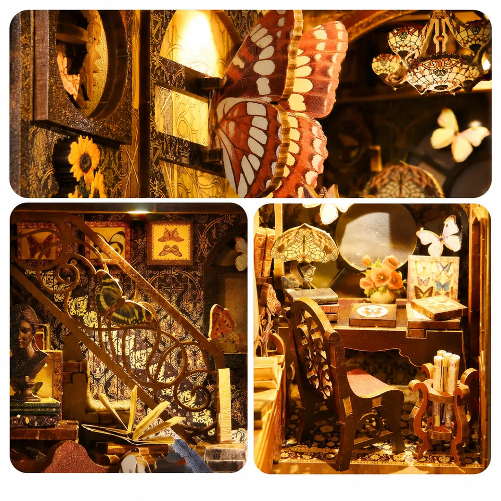 Elegant Miniature Interior Details — Butterfly Collection Room DIY Book Nook Kit