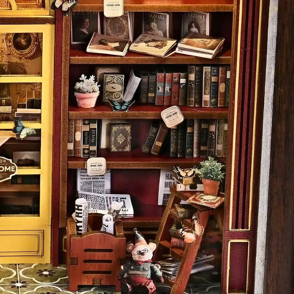 Vintage Books & Cozy Shelf Details — Holiday Bookstore DIY Story Frame Puzzle Kit