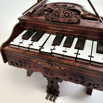 Close-up of the 3D Piano model's black-and-white keys and exposed upper gears.