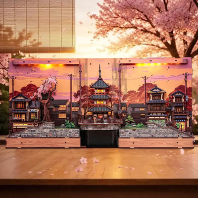 Full interior view of Twilight Sakura Path DIY Book Nook Kit