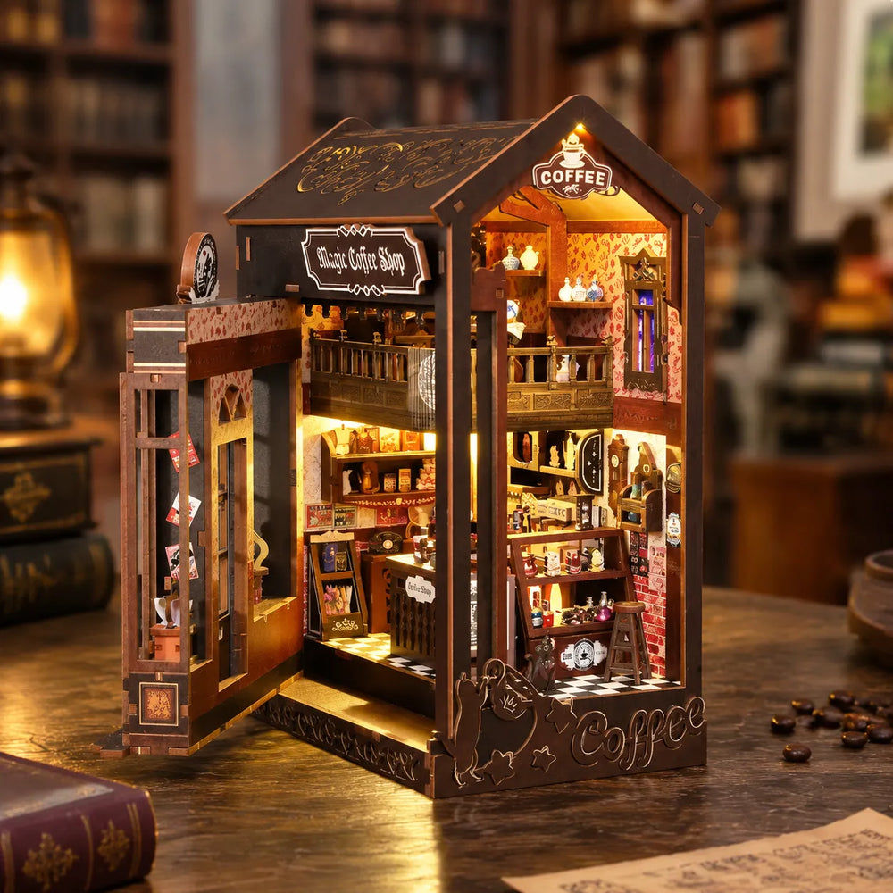 Open-Up Side Panel for a Closer Look — Magic Coffee House DIY Book Nook Kit