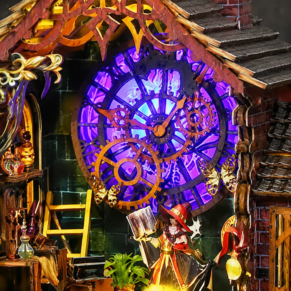 Purple-Glowing Clock Tower — Elf House in the Forest DIY Miniature Dollhouse Kit