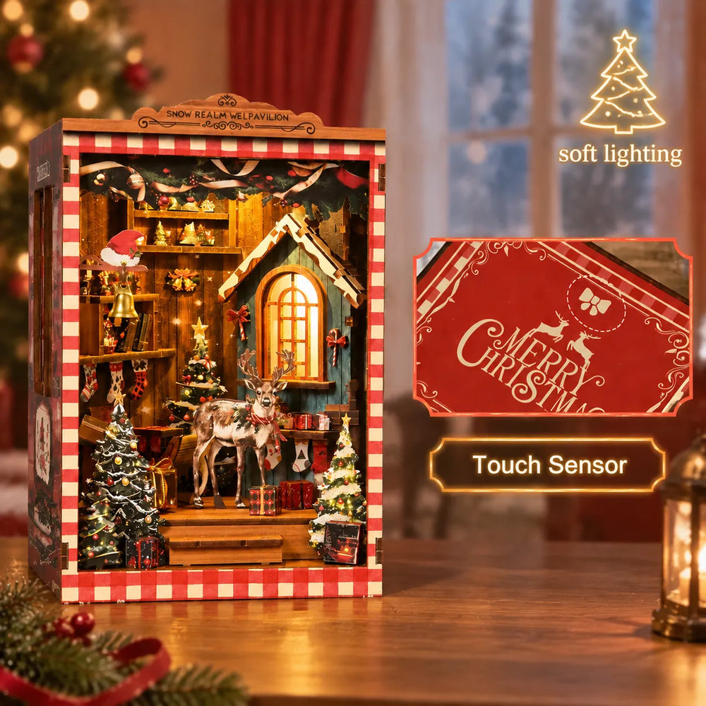 Touch-Control Warm Lighting — Snow Realm Wei Pavilion DIY Book Nook Kit