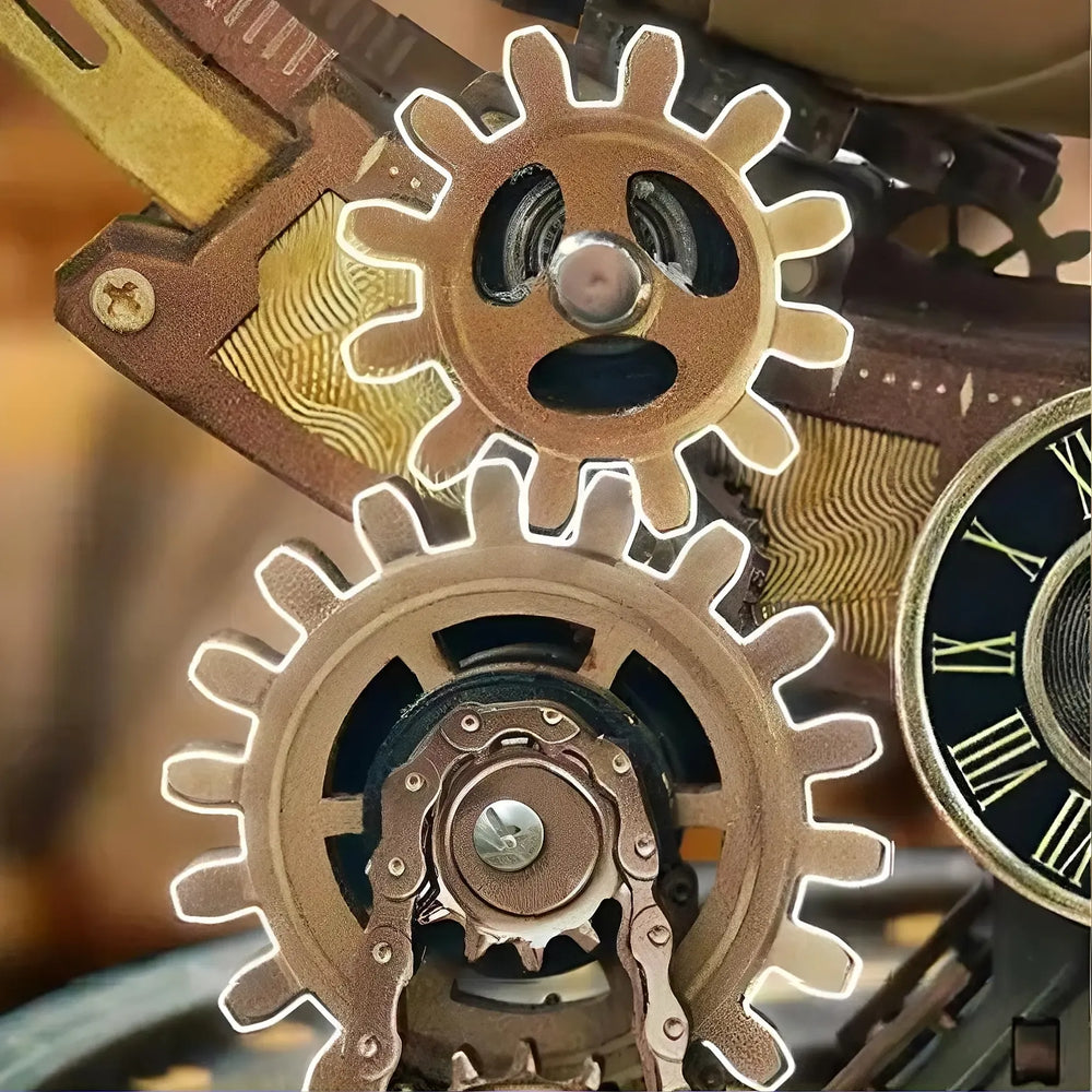 Linked Rotatable Antique Gear Transmission Assembly — Star Trail Globe DIY 3D Wooden Model
