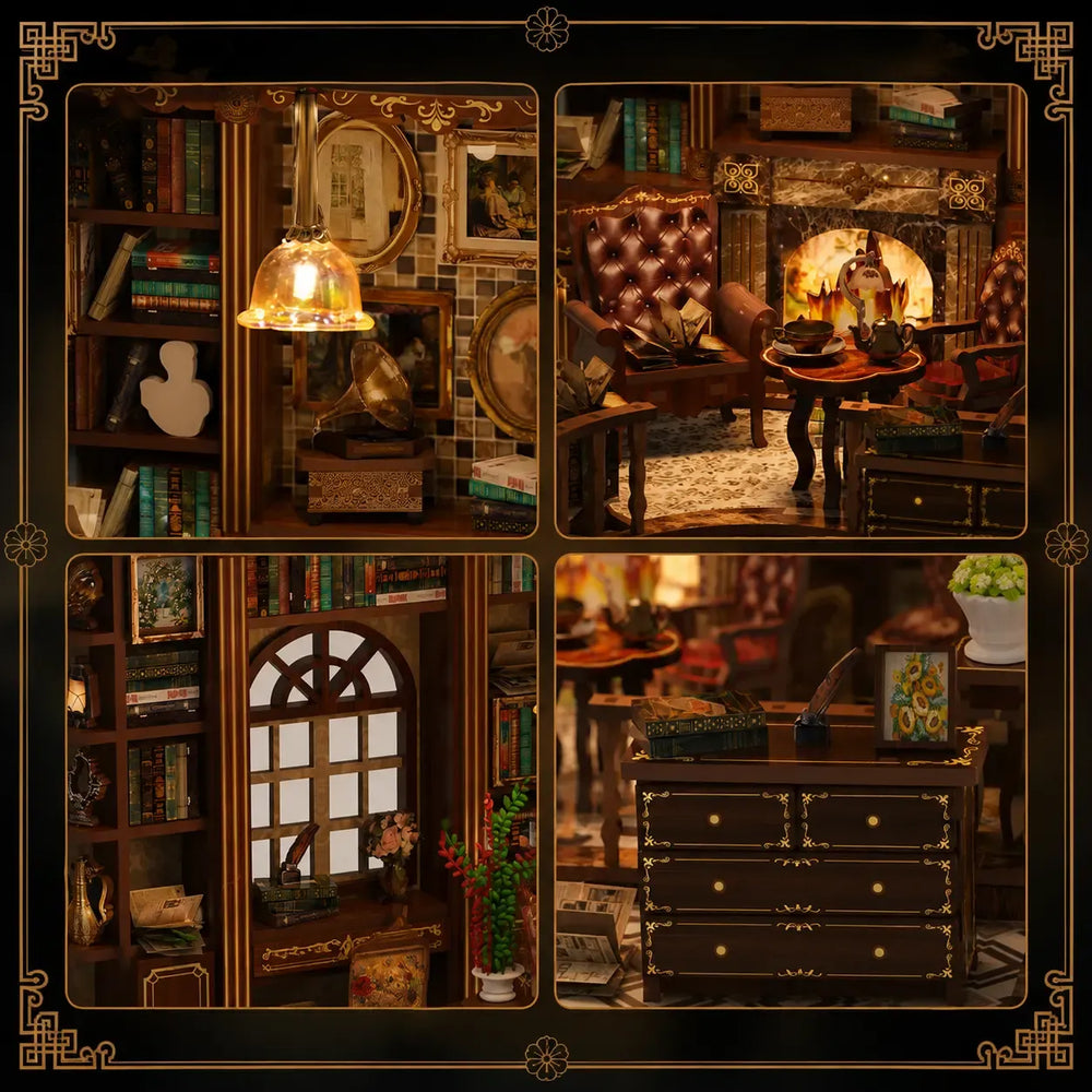 Vintage Study Furniture & Tiny Tea Sets — Left Bank Study DIY Mini House Kit ｜DIY Miniature Kit