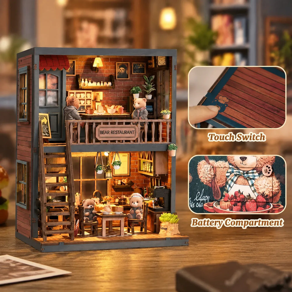 Touch-Activated Warm Lighting — Bären-Restaurant DIY-Bücherregaleinsatz-Set