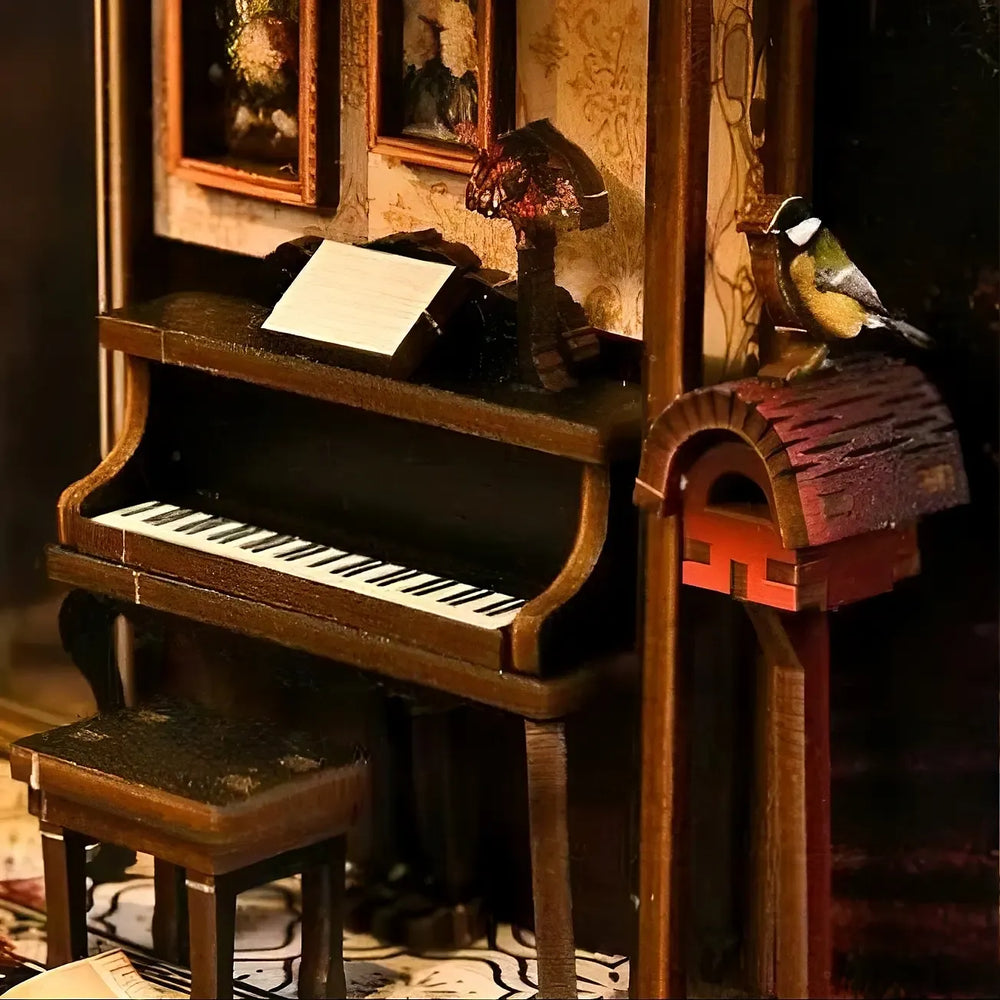 Cozy Miniature Piano Corner — Dark Box Mystery Case DIY Book Nook Kit