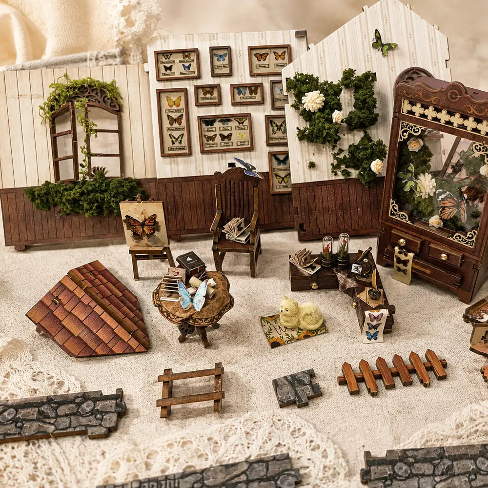 Lush Greenery & Floral Details — Butterfly House DIY Book Nook Kit