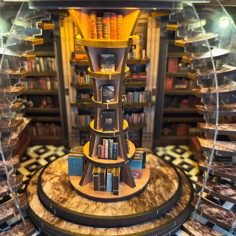Spiral Book Tower with Floating Stairs — Wisdom Rings Books Repository DIY Book Nook Kit