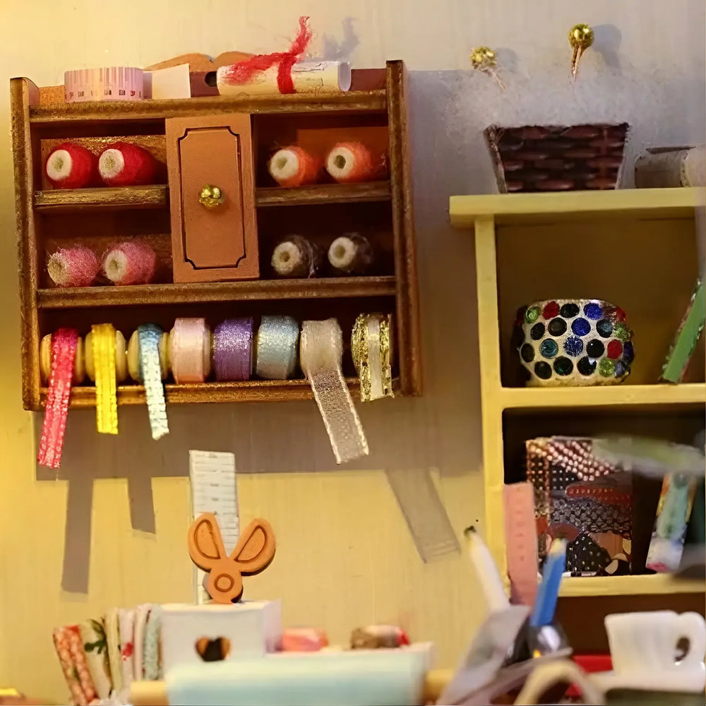 Compartmental Sewing Supply Solid Wood Storage Cabinet — Tailor Shop DIY Mini House Kit l DIY Miniature Kit
