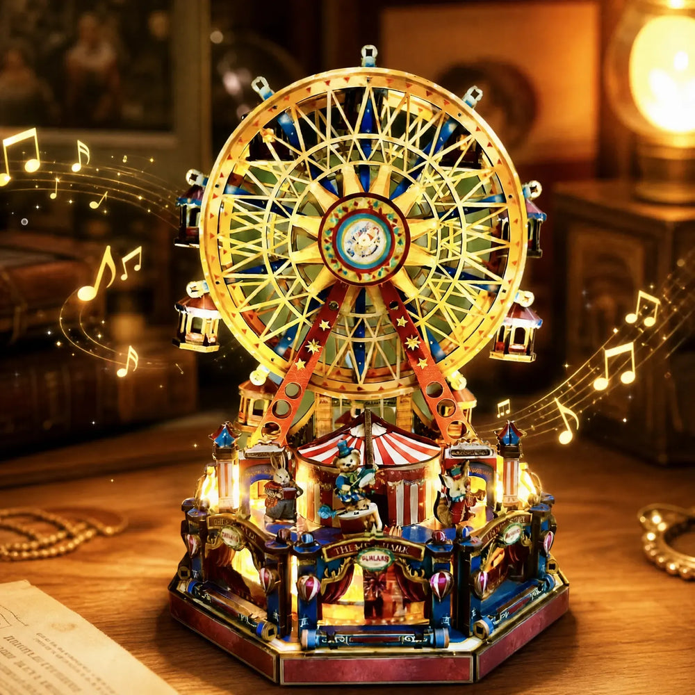 Touch-Controlled Lights, Music & Motion — Puzzle mécanique en bois 3D La Grande Roue du Siècle