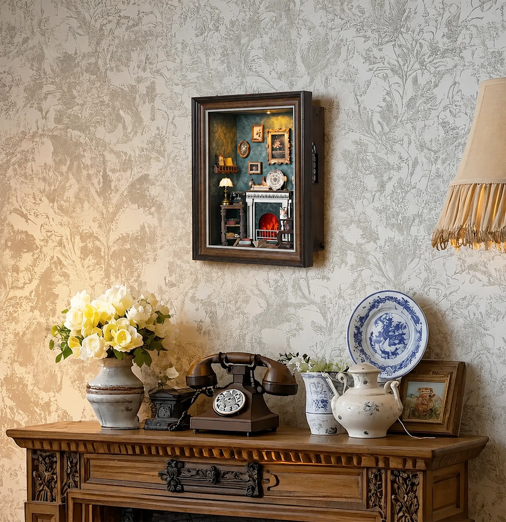 Shelf, Desk & Wall Display — Fireplace DIY Story Frame Puzzle Kit
