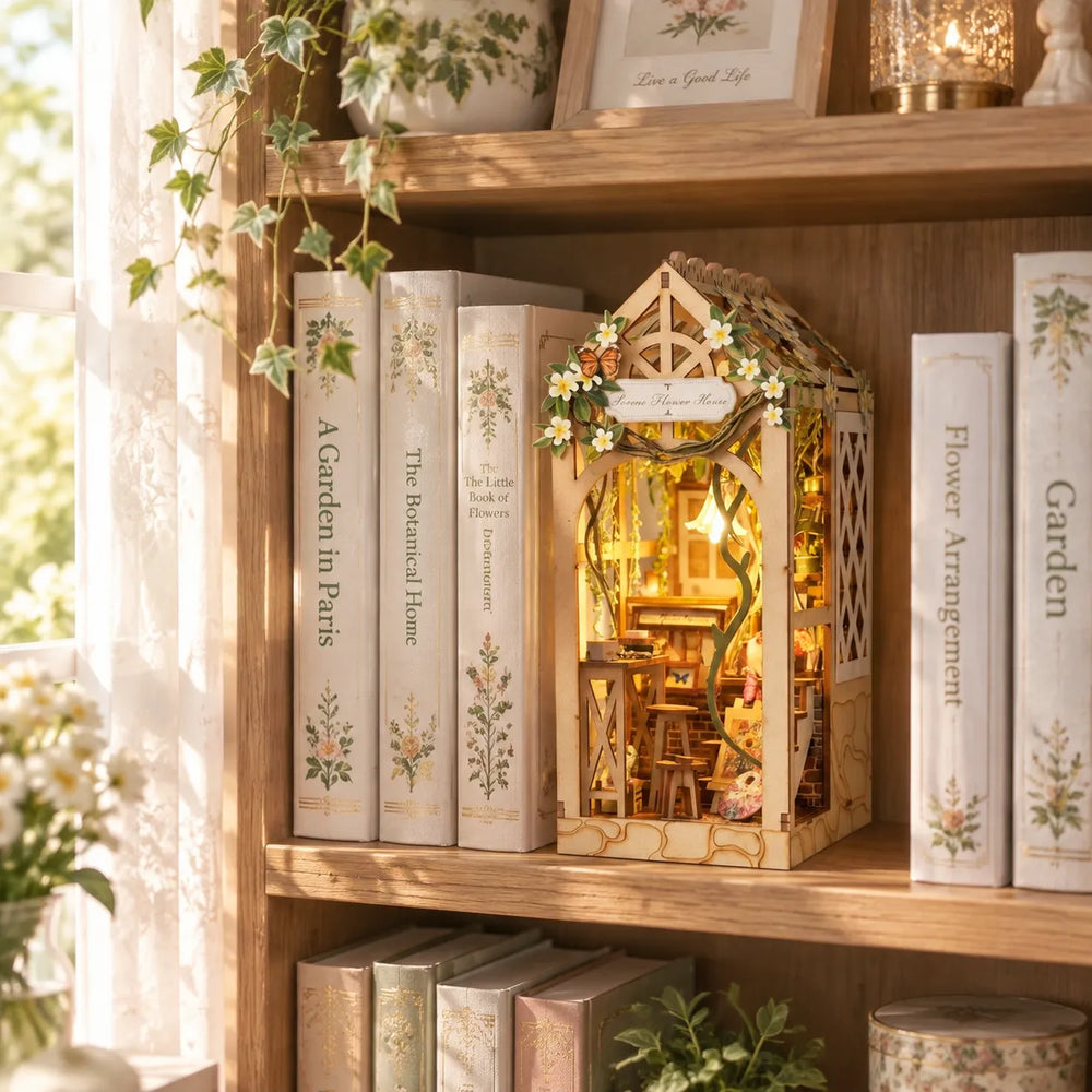 A Charming Shelf Display — Serene Blumenhaus DIY-Bücherregaleinsatz-Set