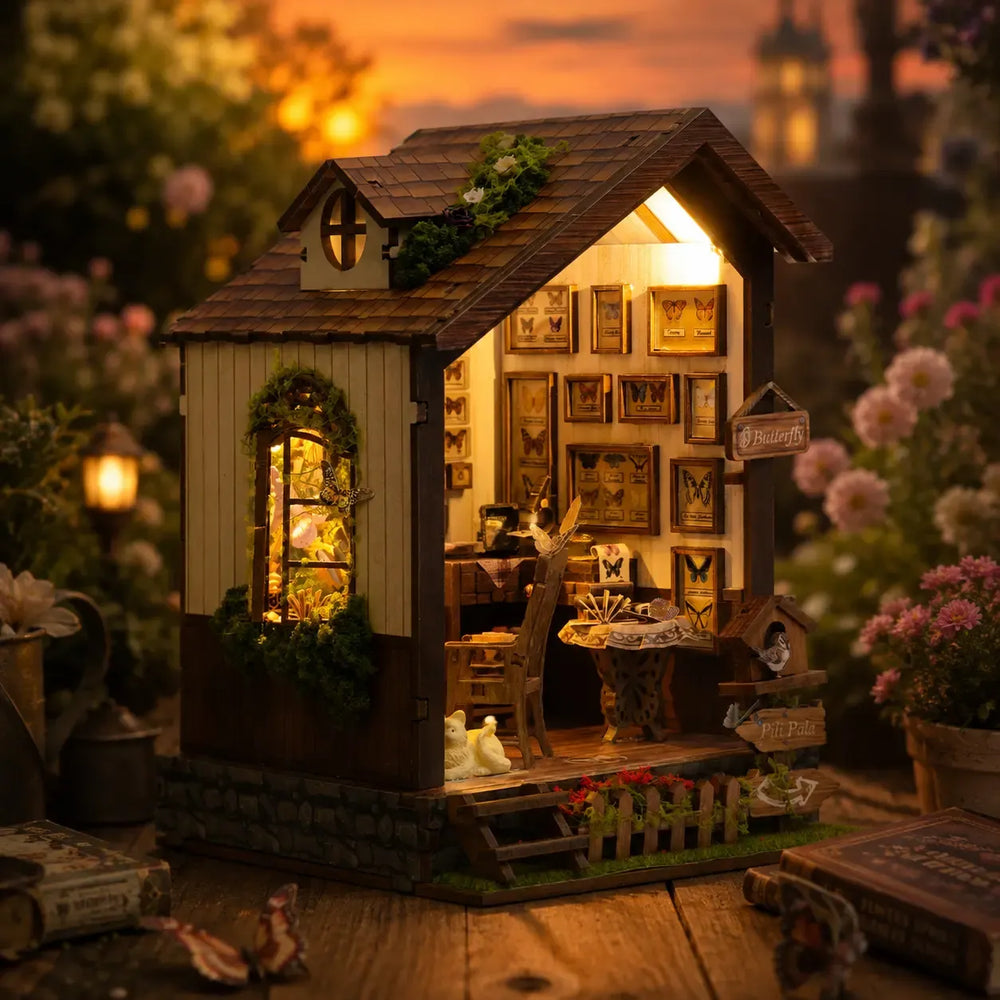 Touch-Activated Warm Lighting — Butterfly House DIY Book Nook Kit
