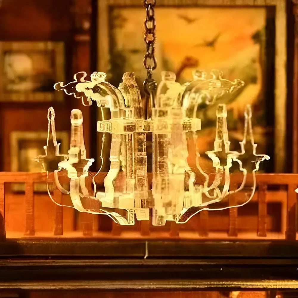 Warm Vintage Chandelier Glow — Fossil Museum DIY Book Nook Kit