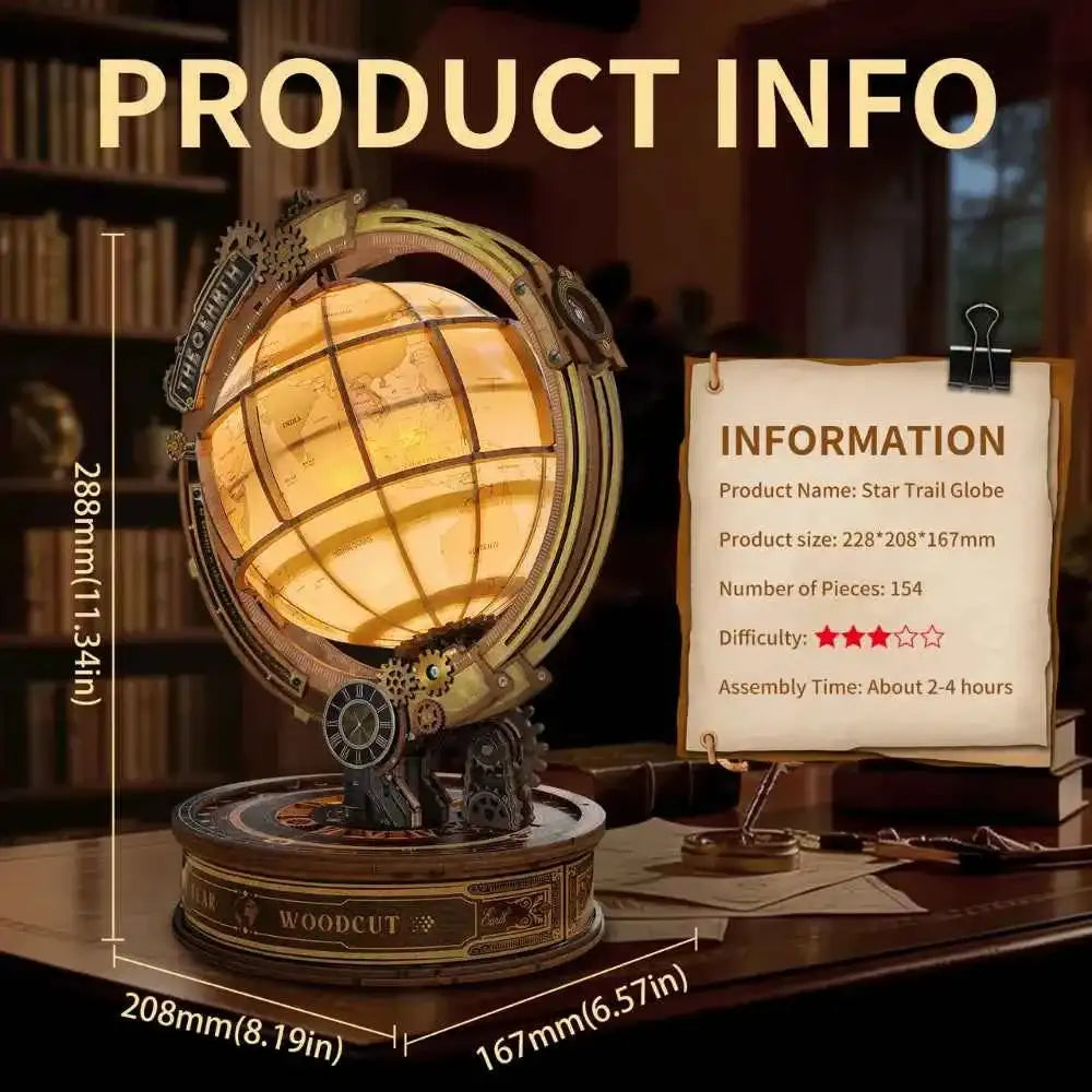 Star Trail Globe DIY 3D Wooden Model - ROCOXIA