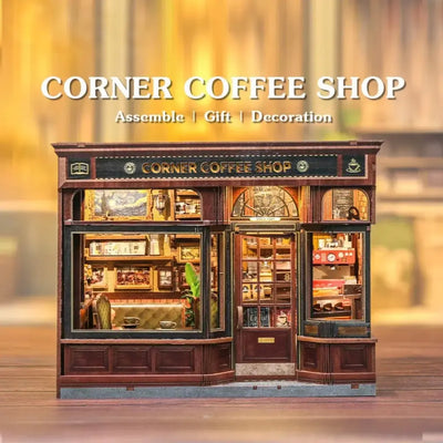 Front view of CuteBee Corner Coffee Shop miniature book nook kit