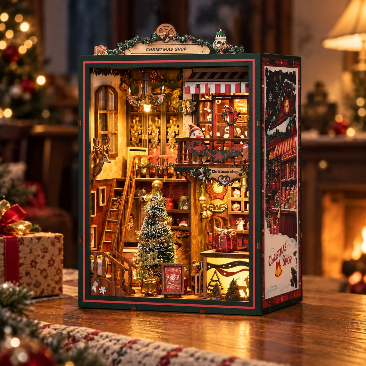 Kit de diorama bibliothèque de Noël à assembler
