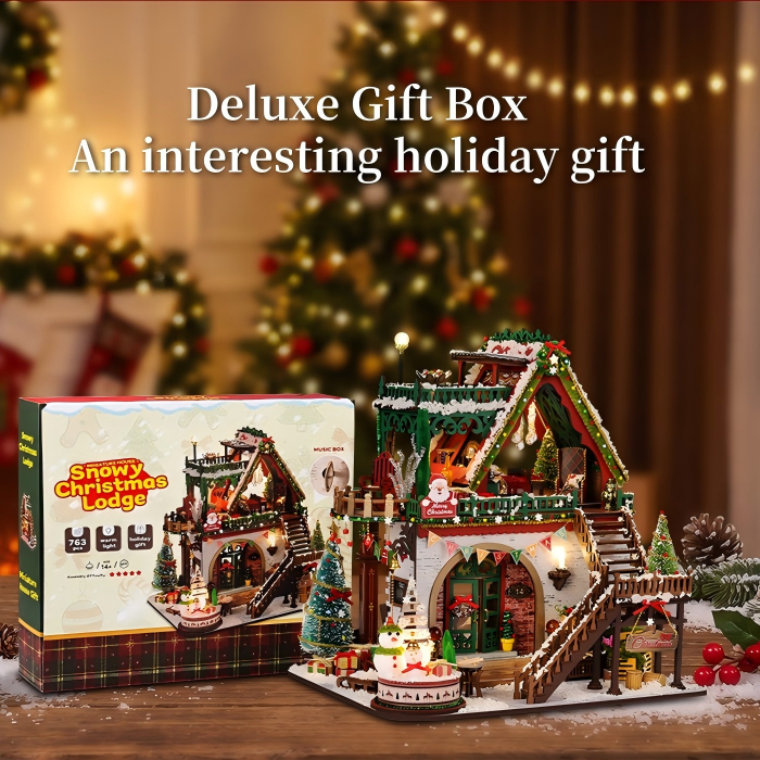 Snowy Christmas Lodge DIY Miniature Dollhouse Kits