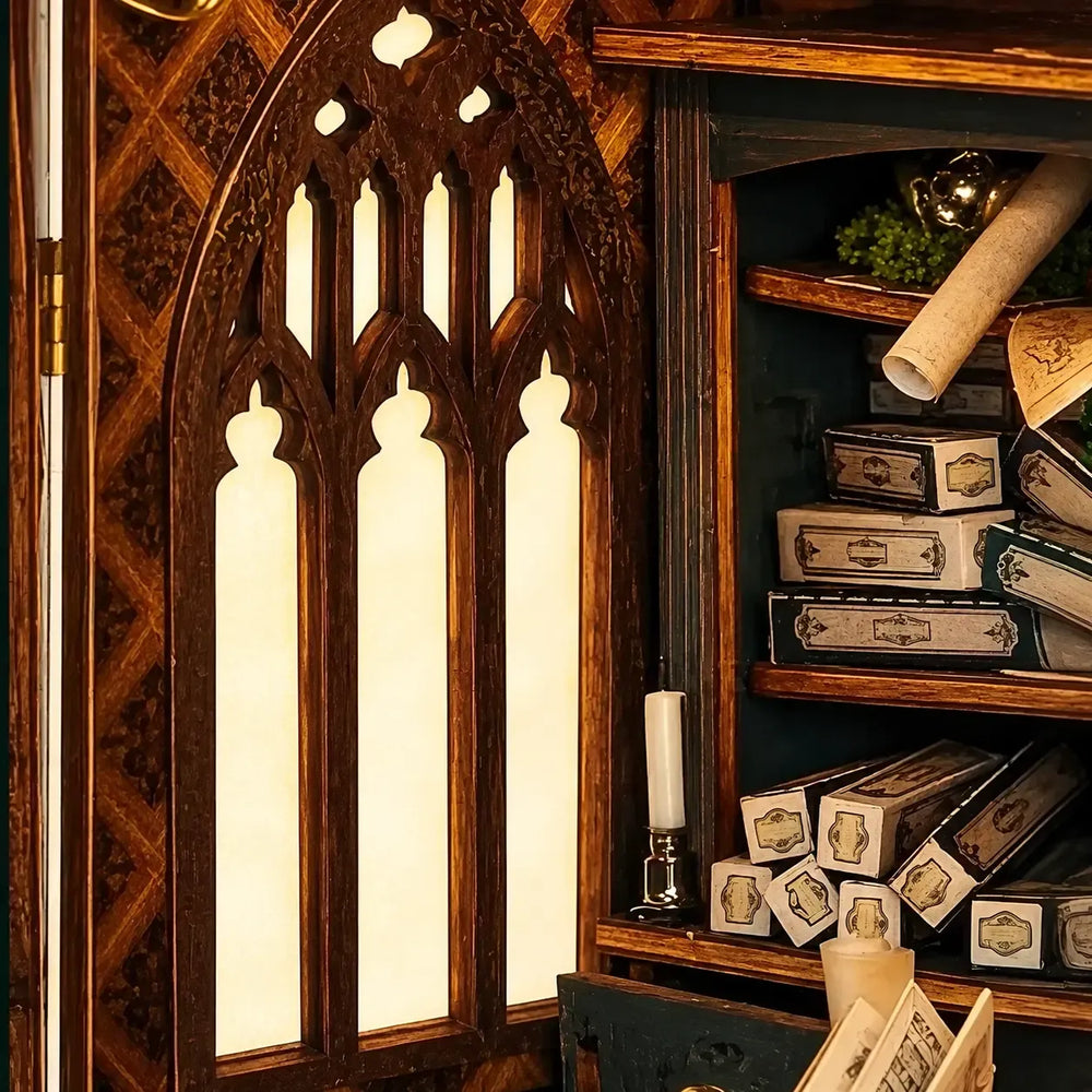 Gothic Hollow Window with Warm Glow — Magic Shop DIY Book Nook Kit (SQ-114)