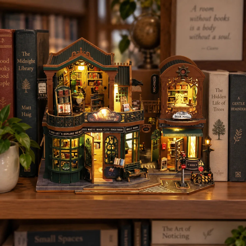 Enchanting Vintage Book City Scene — Kit Miniature DIY : La Librairie du Crépuscule