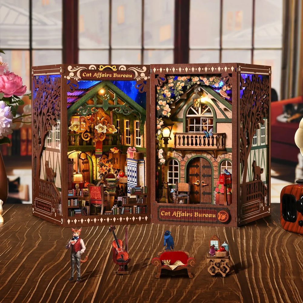 Double-Sided Scene Design — Cat Affairs Bureau DIY Book Nook Kit