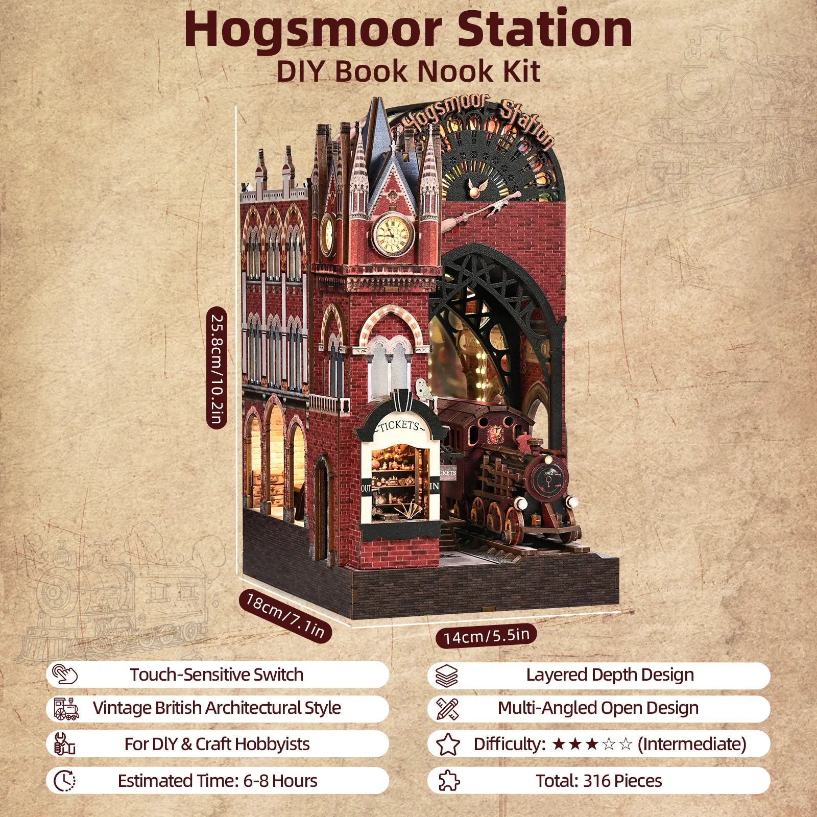 Dimension diagram of Hogsmoor Station with measurements