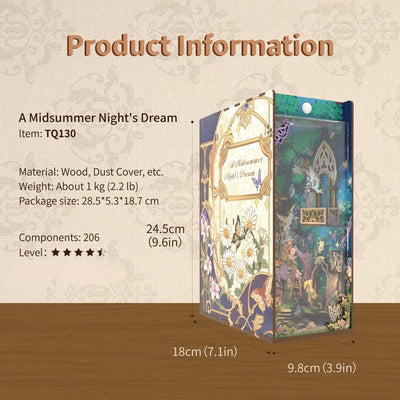 A Midsummer Night's Dream product information card with finished dimensions.