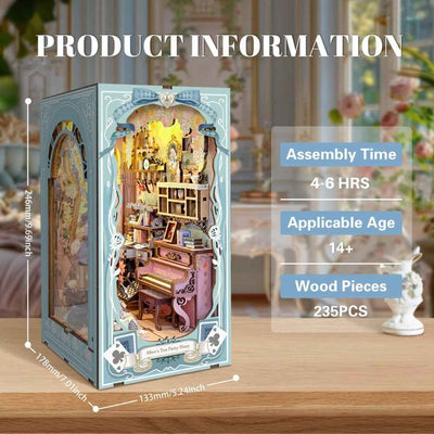 Alice's Tea Party Diary specification card with dimensions and assembly information.