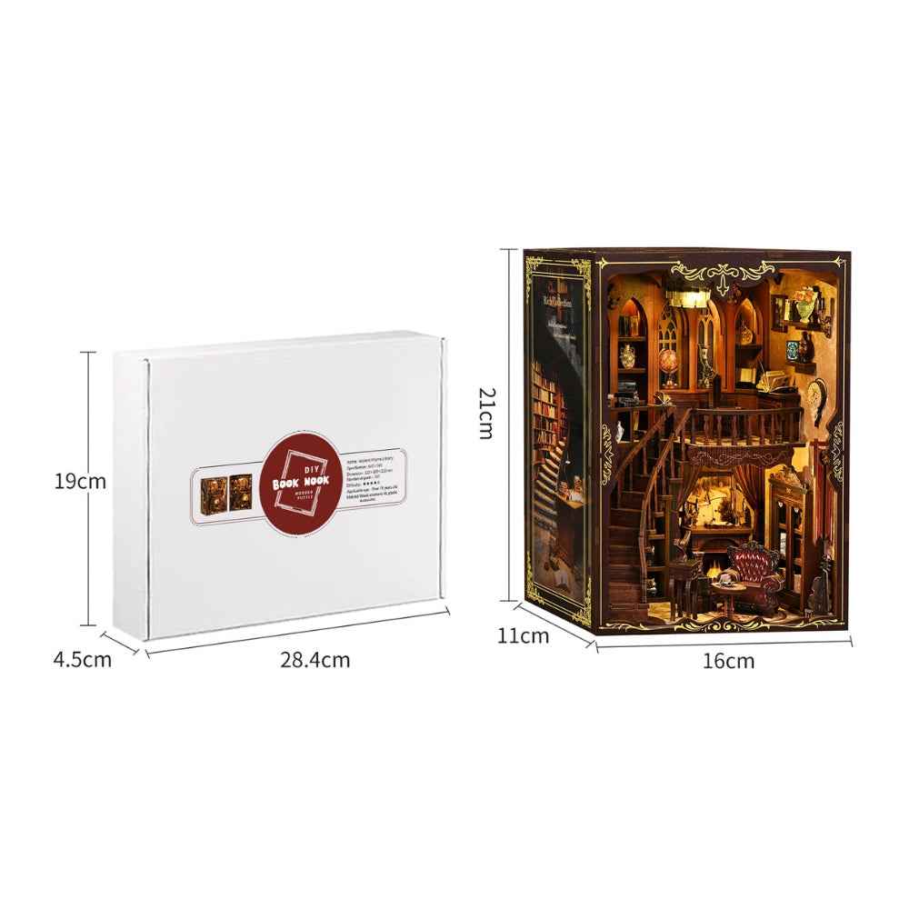 Ancient Rhyme Library model and kit-box dimension diagrams.