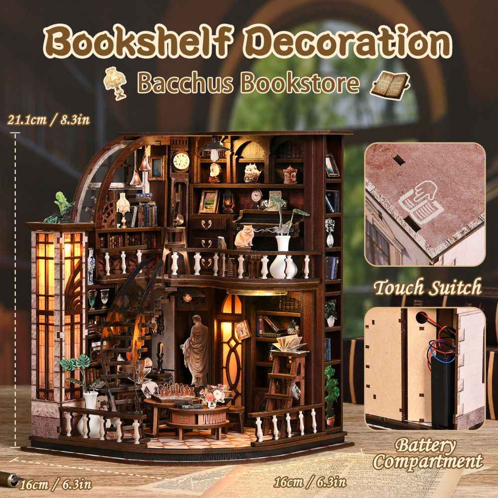 Bacchus Bookstore DIY Mini House Kit l DIY Miniature Kit - ROCOXIA