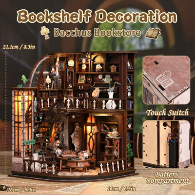 Bacchus Bookstore DIY Mini House Kit l DIY Miniature Kit - ROCOXIA