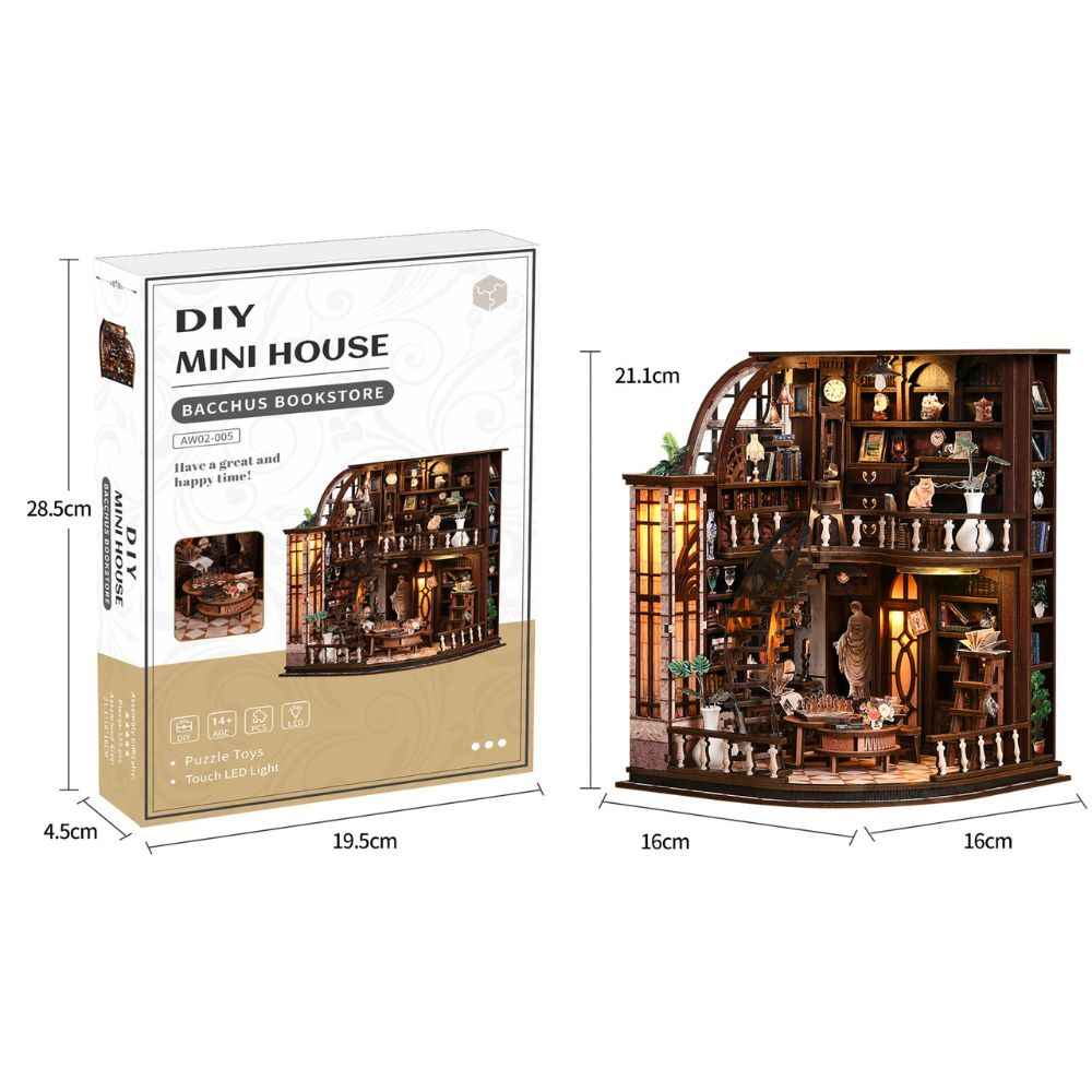 Bacchus Bookstore DIY Mini House Kit l DIY Miniature Kit - ROCOXIA