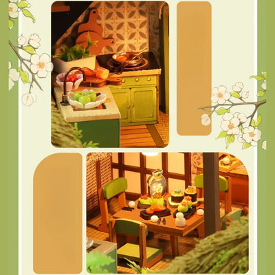 Bamboo Spring Courtyard details showing a miniature kitchen counter and dining table.