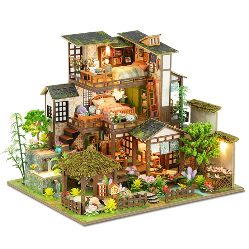Bamboo Spring Courtyard miniature house against a white background.