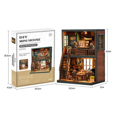 Bear Restaurant book nook and packaging dimension diagrams.