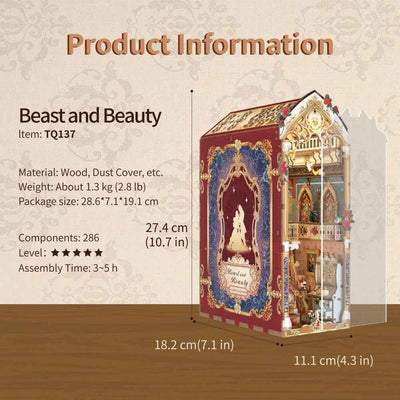 Beast and Beauty specification card with finished dimensions.