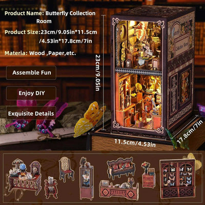 Butterfly Collection Room dimension diagram with miniature furnishings pictured below.