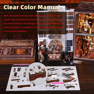 Butterfly Collection Room kit panels, illustrated instructions and completed interior.