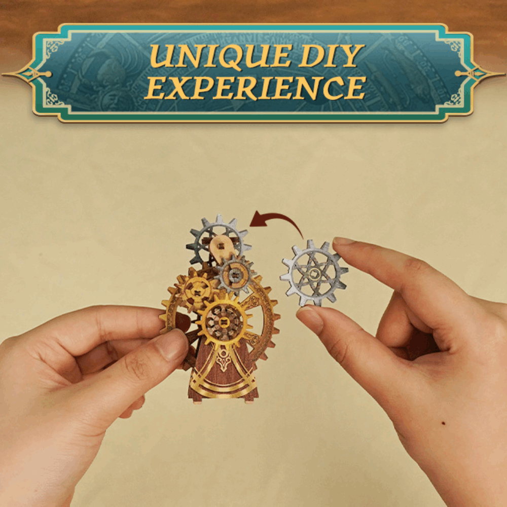 Hands fitting small gears onto a Clock Tower miniature mechanism.