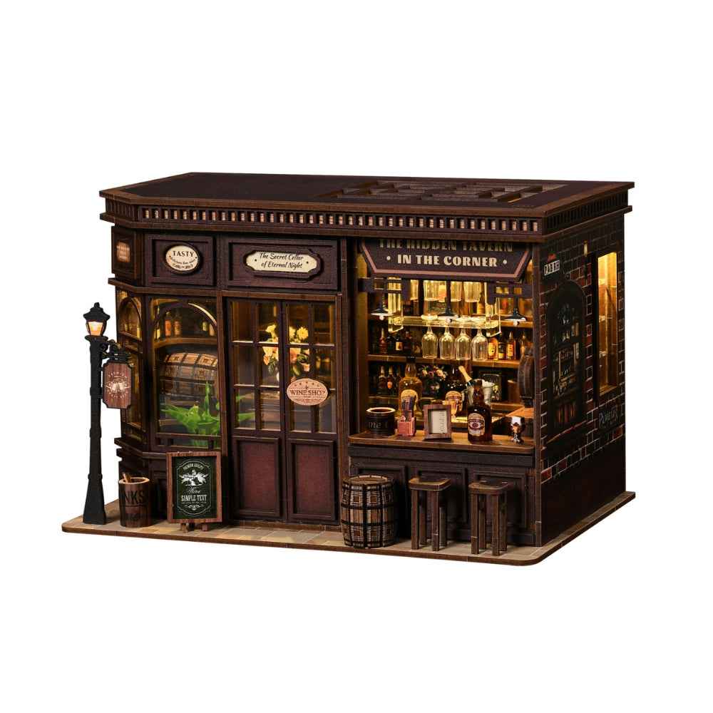 Angled Corner Tavern model against a white background, showing the bar through its windows.