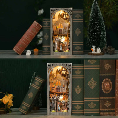 Dorothy's Journey book nook displayed above and among books, with a pale ornate frame.