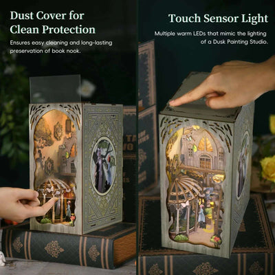 Dorothy's Journey clear cover and touch-lighting switch shown in side-by-side demonstrations.