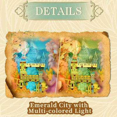 Dorothy's Journey Emerald City shown with two different lighting colors.