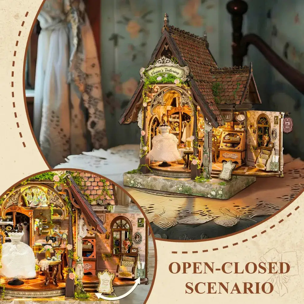 Dream Dress Studio with its cottage panels shown open and closed.