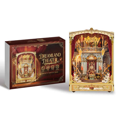 Dreamland Theater book nook beside its illustrated kit box.