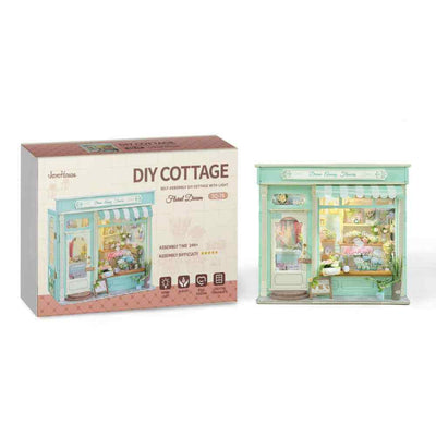 Floral Dream flower-shop model beside its DIY Cottage kit box.