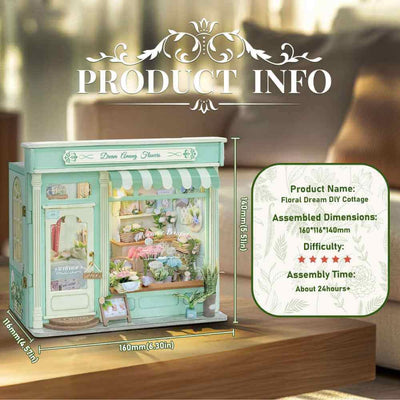 Floral Dream specification card with finished dimensions.