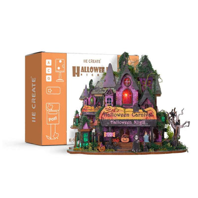 Halloween Night haunted-house model beside its orange kit box.